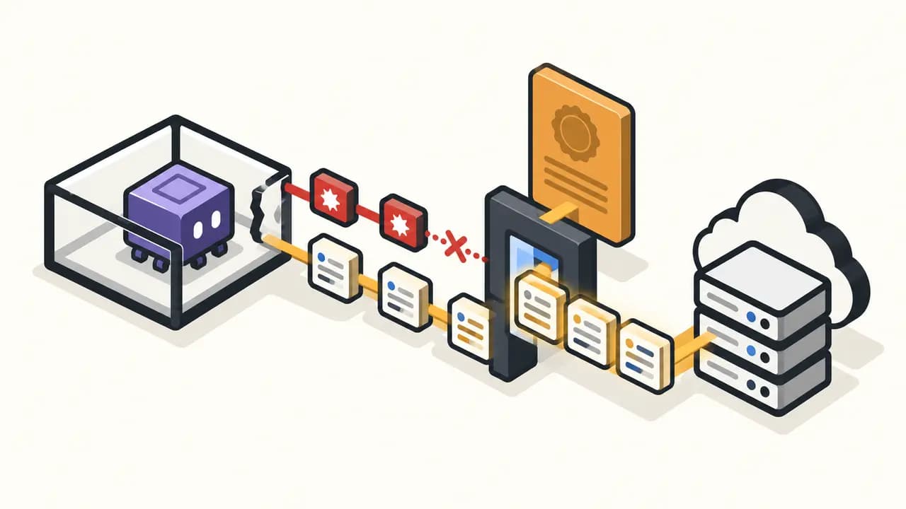 Illustration: an amber investigative demand pulls audit records through a control gate while a red path from a violet agent sandbox remains blocked.