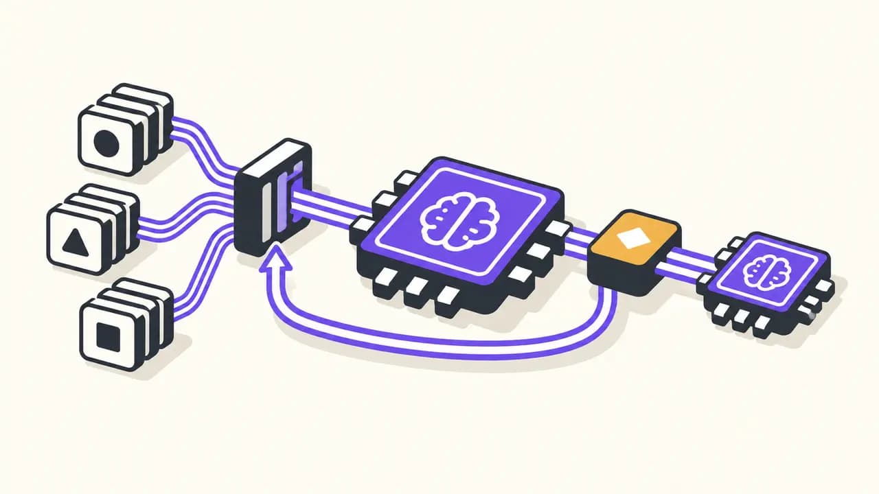 Illustration: production data passes through a clustering filter and checkpoint into two violet AI processors.